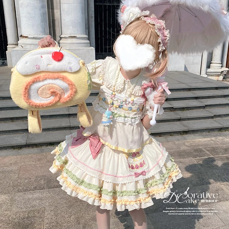 Original Lolita Split Sling Dress 2025 Summer Sweet Girls Japan Style Kawaii Top Mini Skirt 2-piece Set Daughter's Y2k Clothes