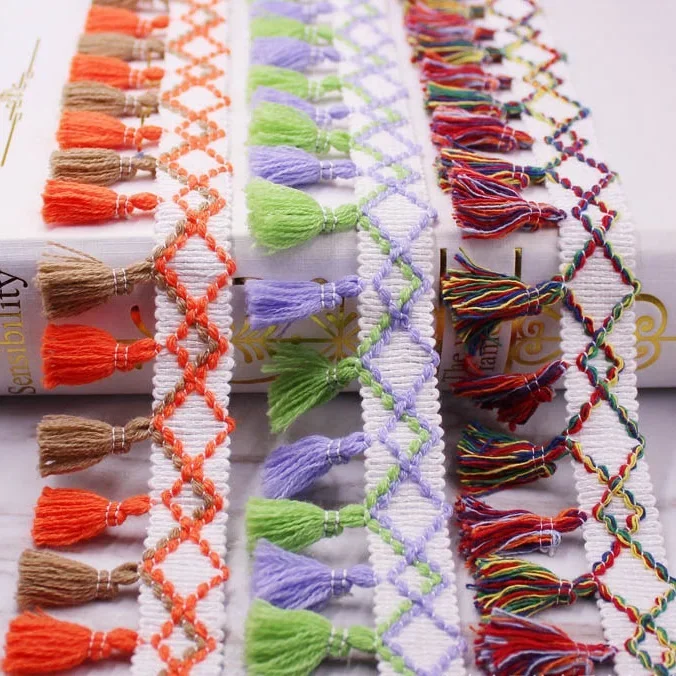 1 Yard/Los Spitzenband zum Nähen, Pompon-Besatz, Quasten, Pompons, 5 cm Breite, Kugelfransen, Stickerei, Bekleidungsstoff, handgefertigtes Accessoire – Detail 3