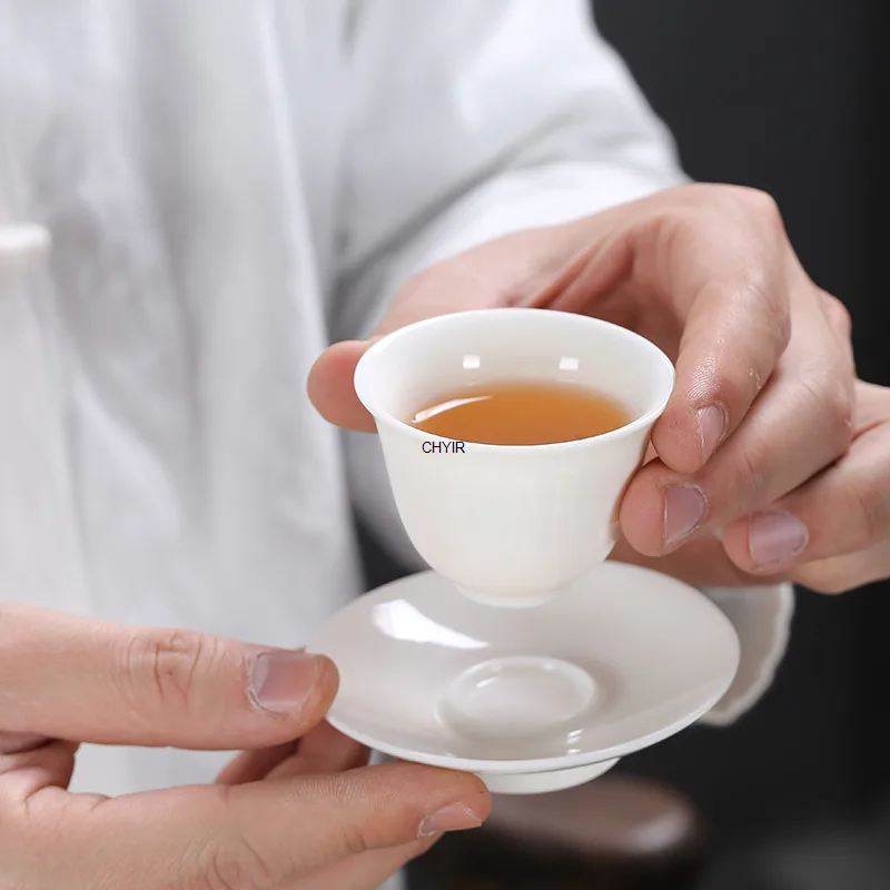 يانغزي اليشم كونغ فو فنجان شاي ديهوا اليشم الأبيض الخزف كوب شاي سيراميك تذوق كوب مع كوب لوحة تمرغ فنجان شاي