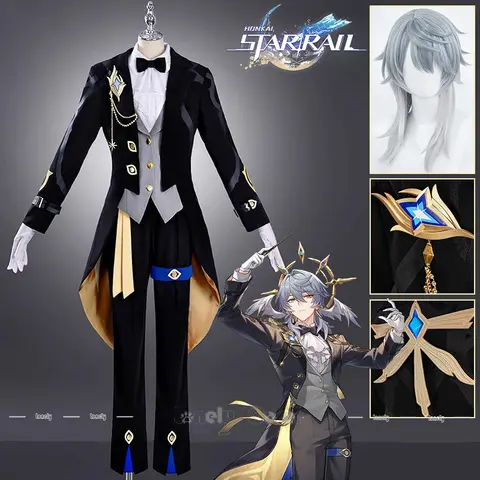 Honkai Star Rail Sunday Cosplay Costume Concert Black Suits Outfit Coat Vest Bow Tie Headwear Props Full Set For Men Women Party