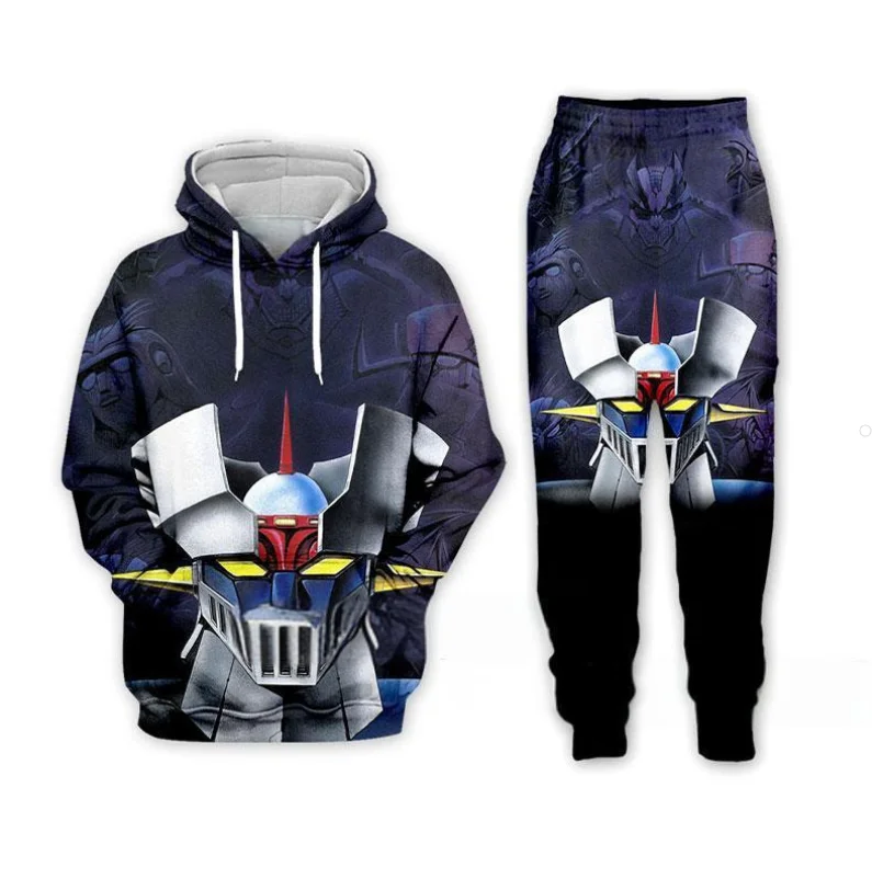 Moletom com capuz e calças Mazinger Z impresso 3D masculino, conjunto de agasalho masculino, roupas da moda, moletons casuais, outono, inverno