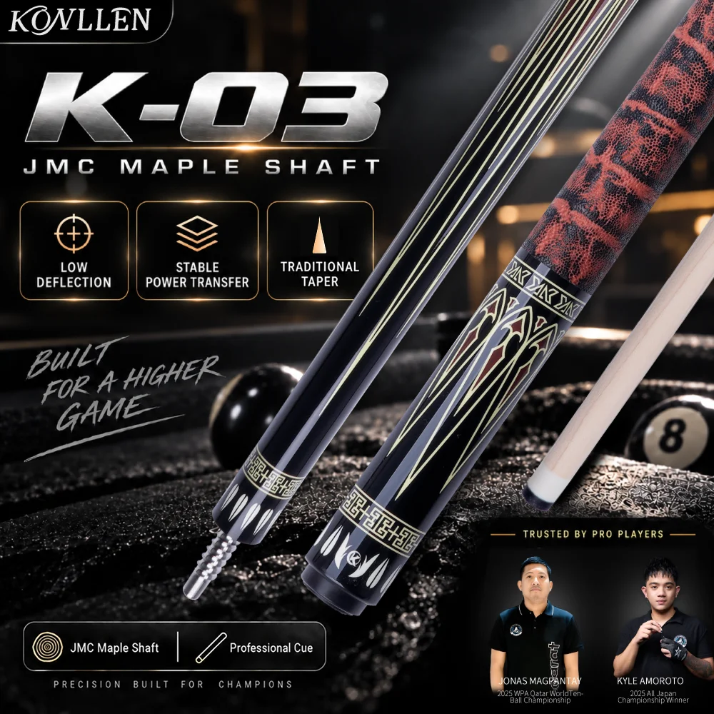 KONLLEN K-03 Pool Cue Stick 148cm JMC Tech Maple 12mm Tip 3/8*8 Titanium Alloy Joint for 9 Ball Low Deflection Stable Control
