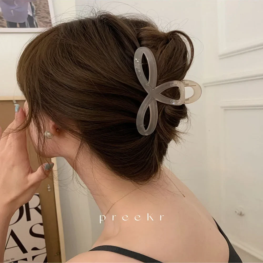 Elegant Bow Shark Clip Fashion Back Of Head Hair Clip Vintage Ponytail Fixed Hairgrips For Woman Simple Hollow Geometry Hairpin