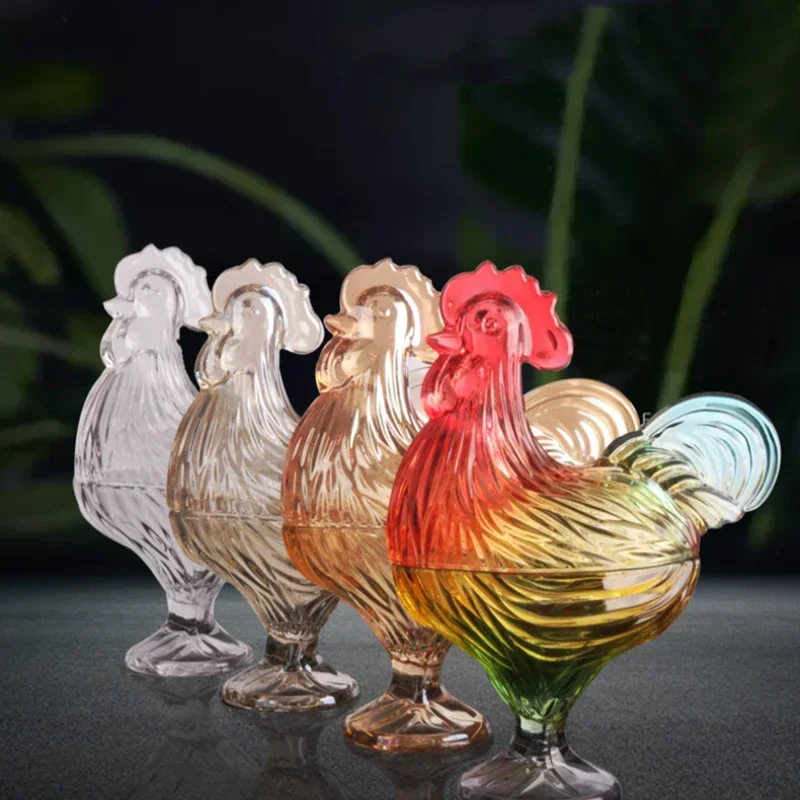 

Colorful Rooster Glass Sugar Bowl European-Style Storage Jar Dried Fruit Jar Candy Box Decorative Ornaments