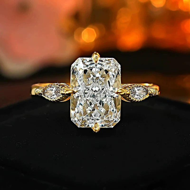Ice Flower Cut Crystal Ring Retro Geometry Sugar Ring Light Luxury Daily Commute High Carbon Zircon Finger Jewelry For Women