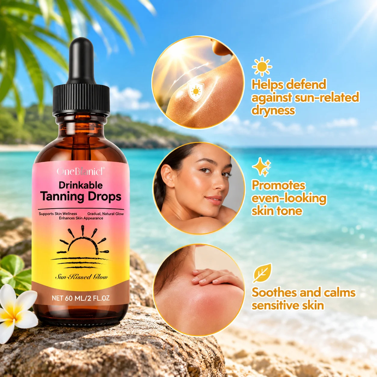 Drinkable Tanning Drops Helps Defend Against Sun-related Dryness Promote Gradual Tan Glow & Soothes Skin After Sun Lutein 60ml