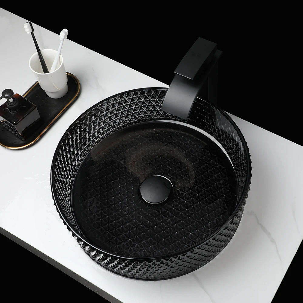 Imagem -03 - Zappo-pia do Navio de Vidro Cristal para o Banheiro Pia da Bancada Preta Torneira Torneira Combo Montagem do Convés para o Hotel