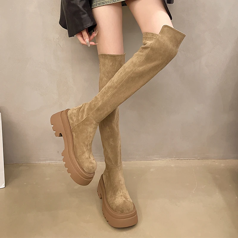 المرأة أحذية عالية الشقق منصة أحذية مصممين موضة فستان من جلد الغزال الشتاء بوتاس 2025 الاتجاه الجديد عادية الدافئة Mujer تشيلسي الأحذية