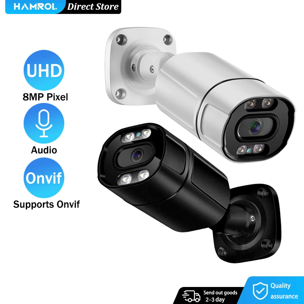 

Hamrol ONVIF 4K 8MP IP Camera 5MP Waterproof Face Detection Two Way Audio Outdoor Color Nightvision Surveillance Camera XMeye