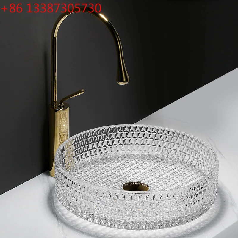 

Light luxury round glass table basin wash basin household bathroom rectangular washbasin