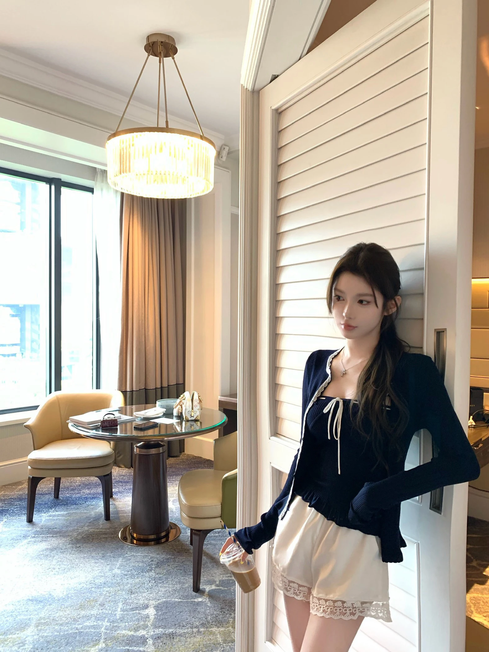 

CHICYOU Summer Long Sve Knitted Lace Wrap Cardigan Women's Faion Set Polyester Fabric round Ne Sle for Young Adults