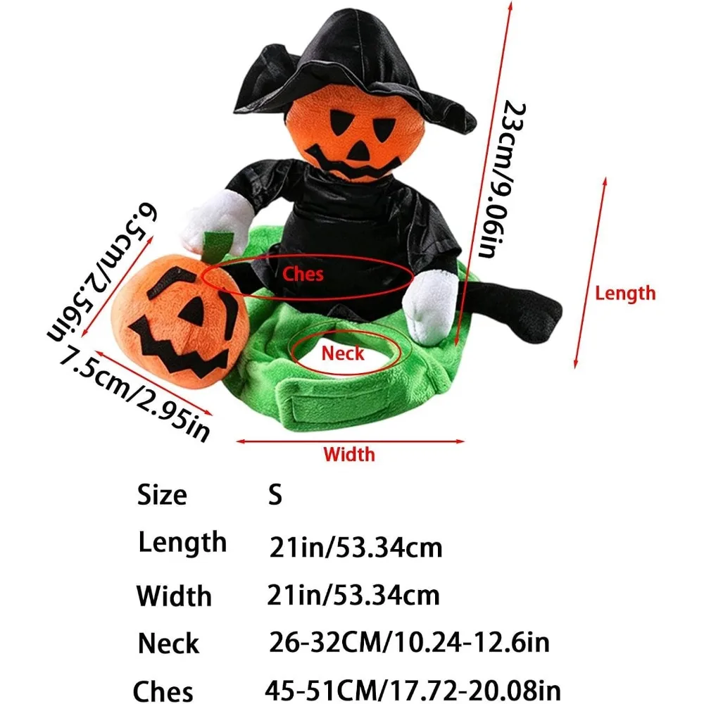 Pet Halloween Costumes Pumpkin Riding Wizard Plush Dog Cat Outfit 3D Saddle Quick Hook-And-Loop Fastener Breathable Adjustable