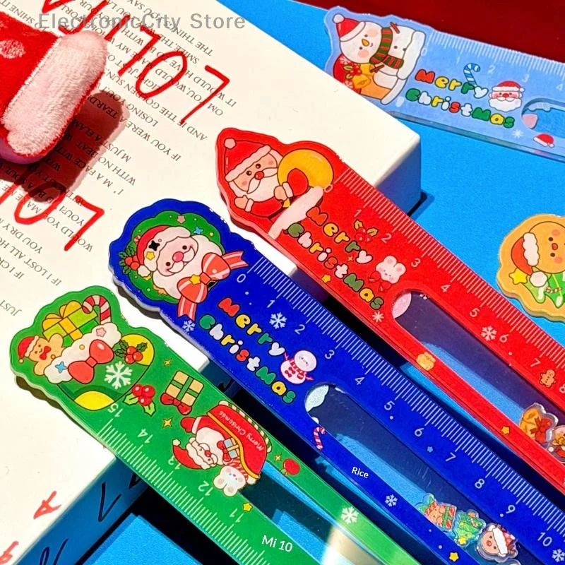 Outil de peinture de dessin créatif, papeterie de récompense, dessin animé père noël bonhomme de neige règle de noël, cadeau pour étudiant, fournitures scolaires, 1 pièce