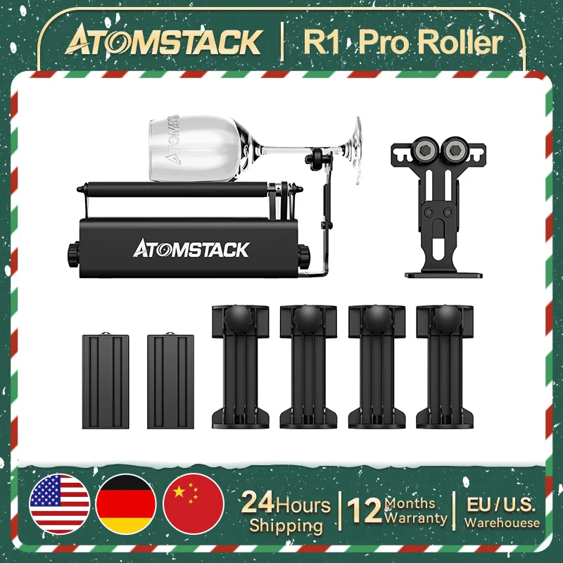 ลูกกลิ้งหมุน atomstack R3มืออาชีพพร้อมการรองรับแบบแยกได้สำหรับเครื่องแกะสลักเลเซอร์ CNC 95% สำหรับวัตถุขนาดใหญ่และยาวมากทรงกระบอก