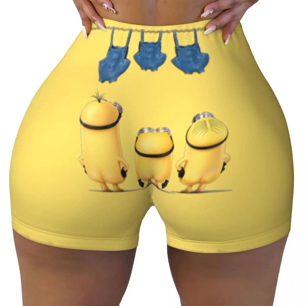 Custom Minions Cute Workout Volleyball Biker Shorts Women Anime Gym Yoga Shorts