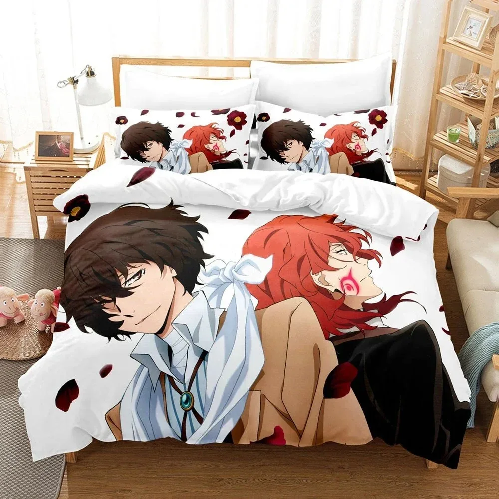 Juego de cama de Anime Bungo Stray Dogs para niños y niñas, funda nórdica tamaño doble Queen, funda de almohada, textil para el hogar a la moda para niños y adultos