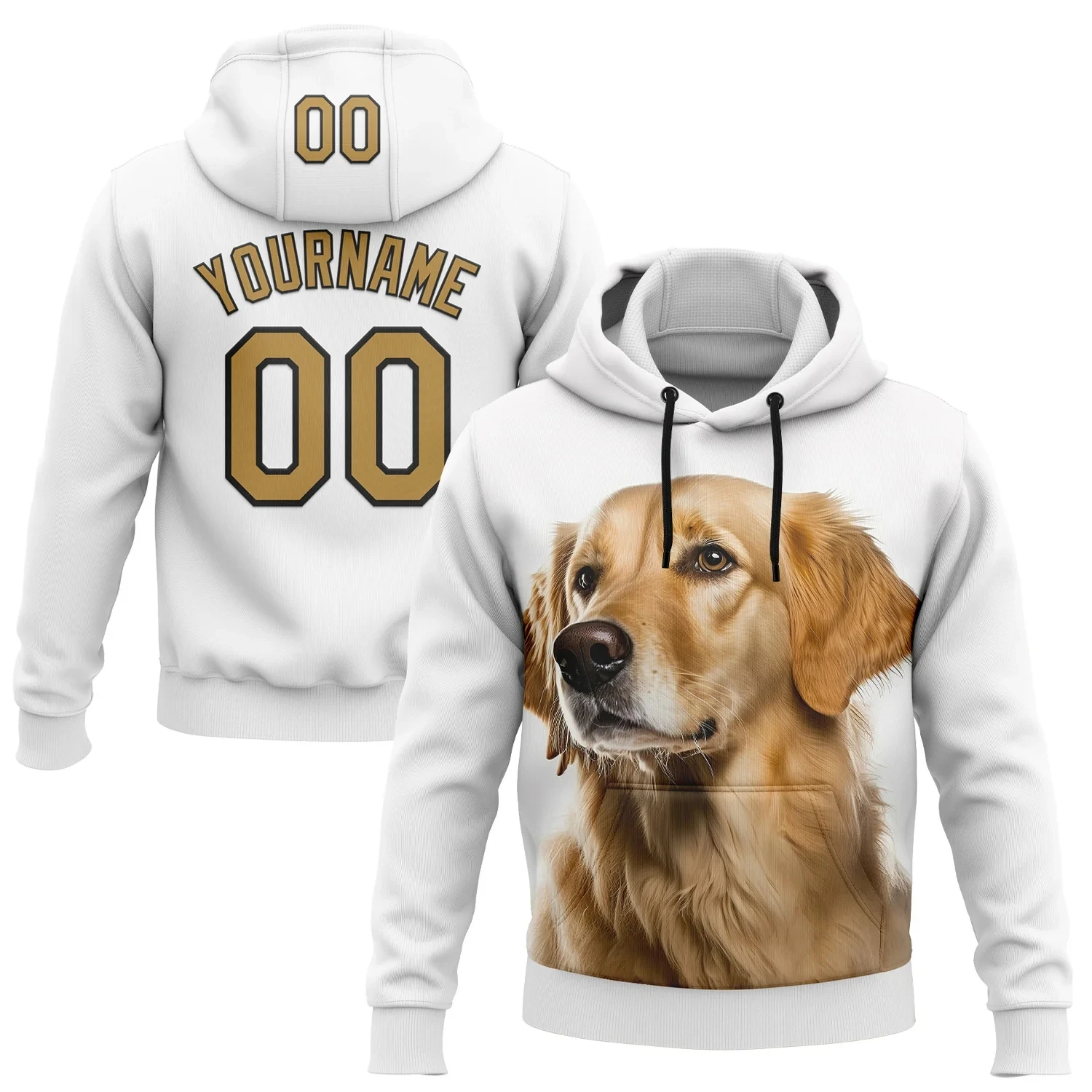 

Custom Number You Name White Old Gold-Black 3D Pattern Design Golden Retriever Dog Sports Pullover Sweatshirt Hoodie