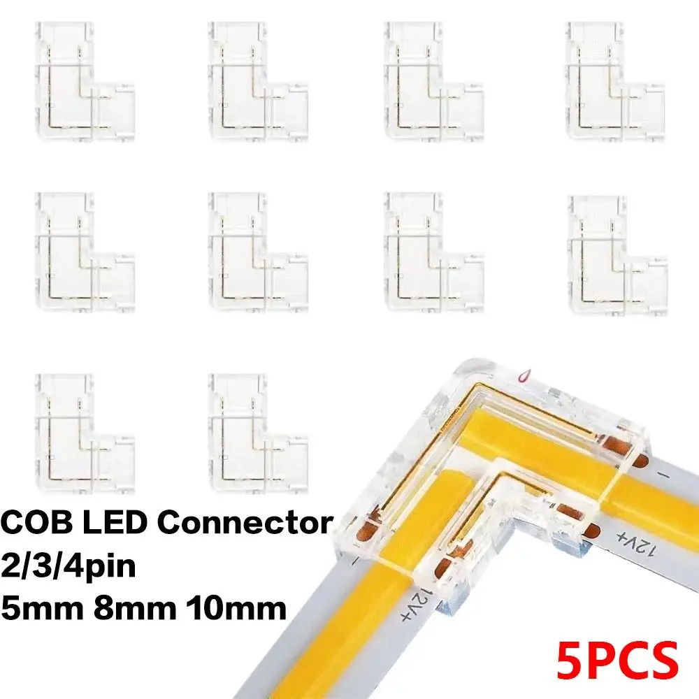 5Pcs/Set Mini Buckle COB Connector 2/3/4Pin Transparent LED Tape Light Connectors Solderless LED Strip Connector