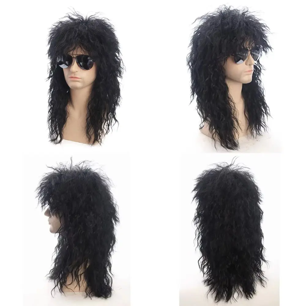 วิกผมสไตล์พังก์ย้อนยุค 70s 80s สำหรับนักดนตรีร็อค วิกผมยาวฟูฟ่องสำหรับงานปาร์ตี้ฮาโลวีน วิกผมทรงมัลเล็ตสำหรับคอสเพลย์
