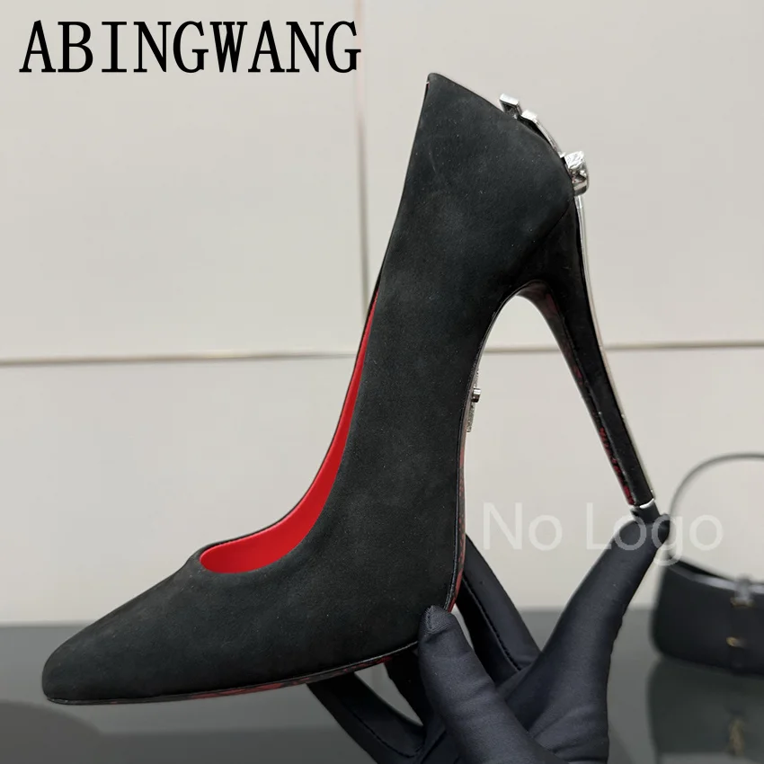 

2026 Summer New Suede Leather Sliver Thin High Heel Sandals Slip On Pointed Toe Pumps Sexy Party Sandals For Women Mujer