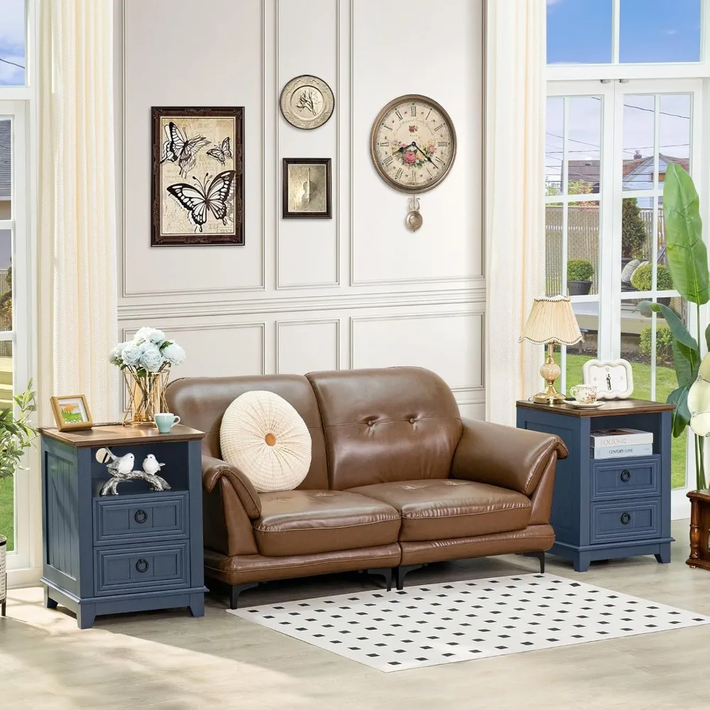 Farmhouse Coffee Table Set of 3, Furniture Set with Charging Station, Coffee Table with Hidden Storage Organizer and Nightsand 3