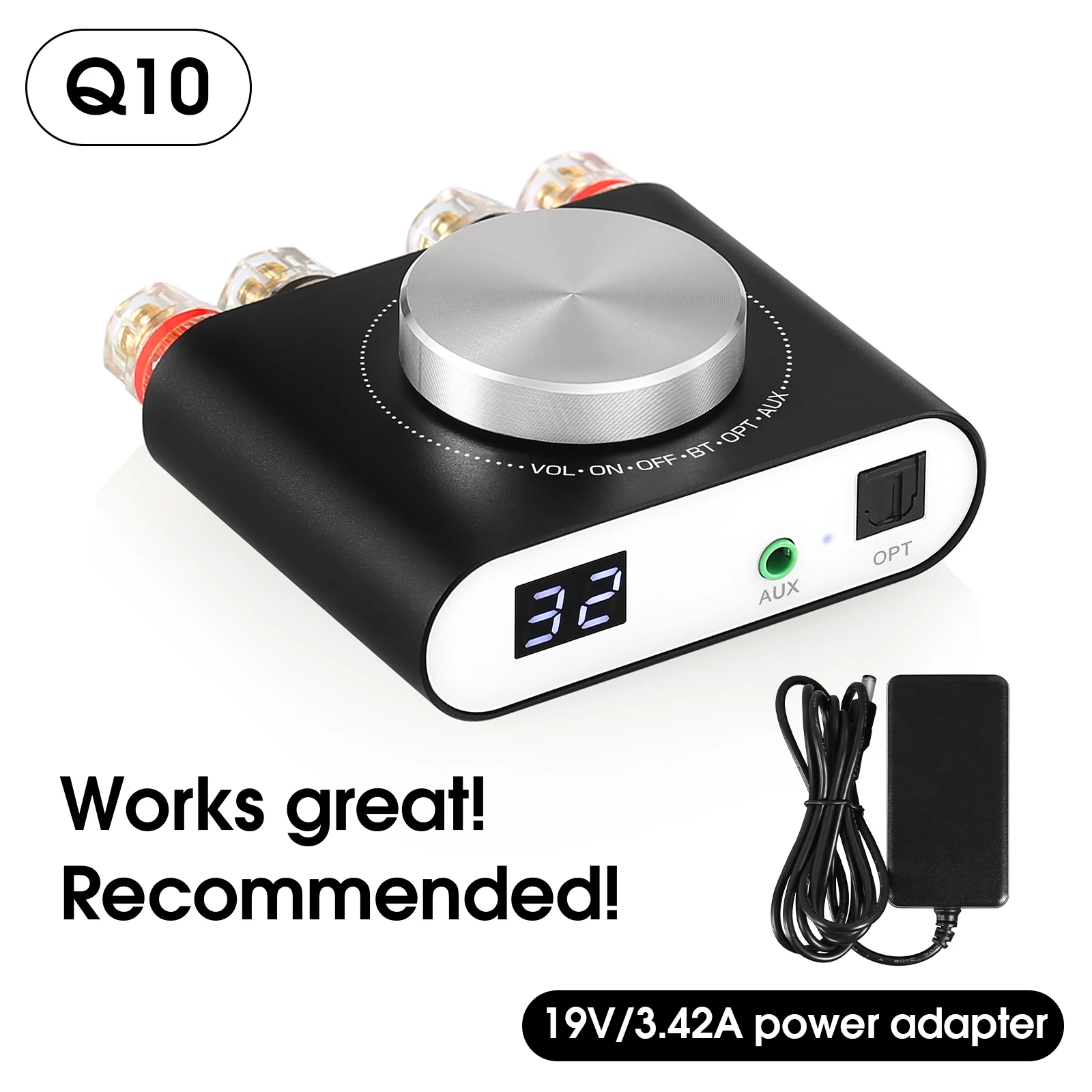 Nobsound Q10 Mini Digital AUX/Optischer Verstärker Bluetooth 5.0 Empfänger HiFi Klasse D Schreibtisch-Leistungsverstärker 100 W + 100 W 3
