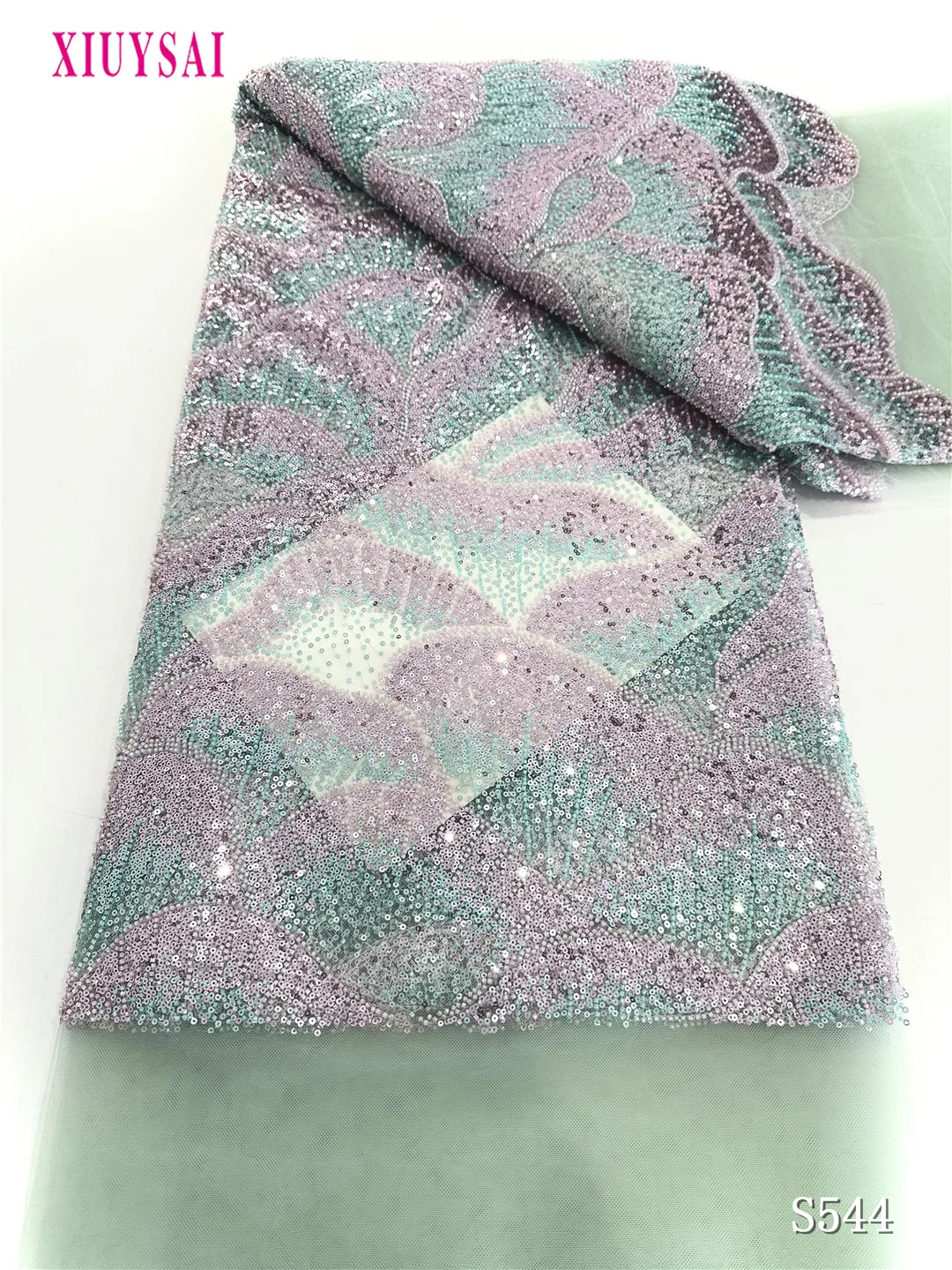 

Nigerian Lace Fabrics for Women, African Tulle, Luxury, Handmade Bead, Sequins Fabrics for Wedding, Latest Fashion, 5Yards