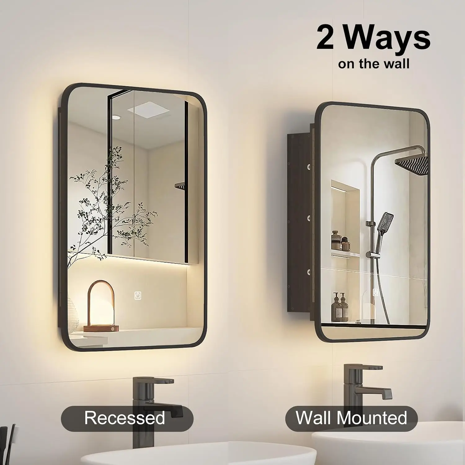 Recessed Bathroom Medicine Cabinet with LED Light & Mirror, Wall Mounted Storage Organizer, 24x30 Inch, Customized