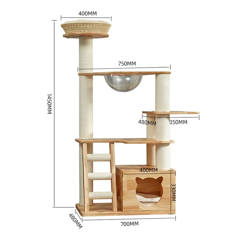 Large Wooden Pet Cat Tree & Scratcher Toy Climbing Frame & Scratching House for Cats Simple Designed Cat Trees & Scratcher