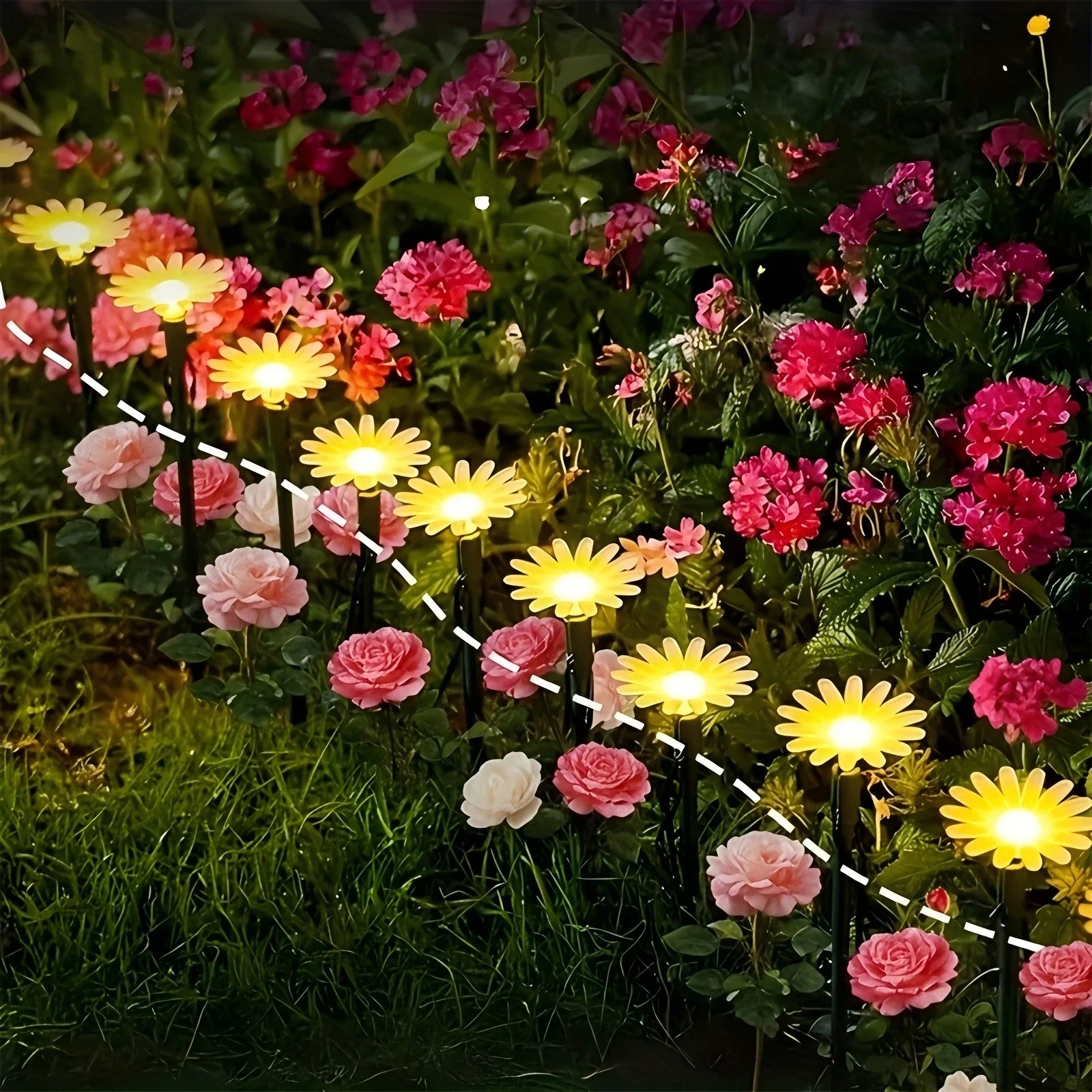 Enchanted Blooming Daisy Solar Garden Lights, Lifelike Floral Pathway Lighting All-Night Illuminated for Courtyard Ambient Decor