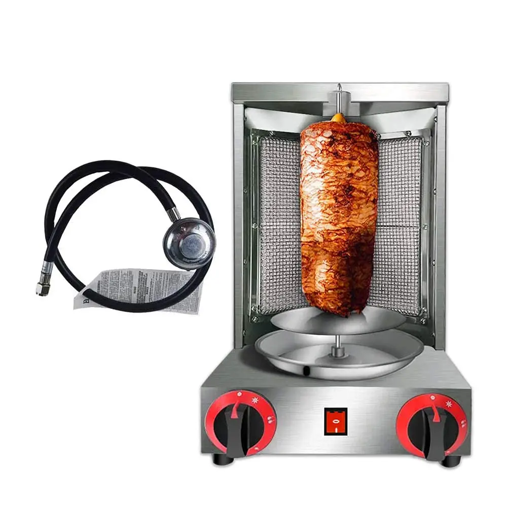 Máquina Kebab Grill Gas Vertical para asar, asador de carne giroscópico con 2 quemadores para restaurante, hogar y jardín