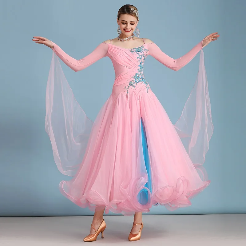 

X6006 Standard Ballroom Dance Dresses Long Sleeve Flamenco Dancing Skirt Women Cheap Stage Waltz Ballroom Dress