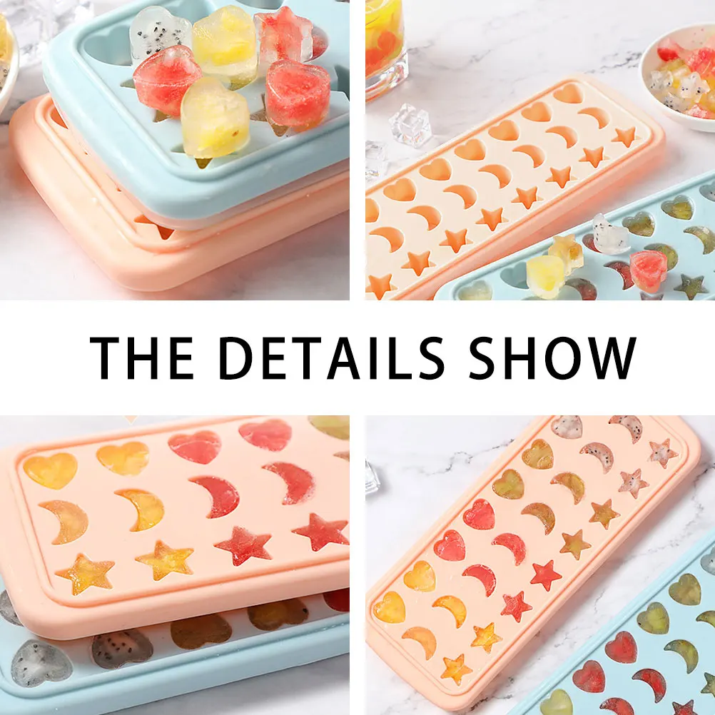 

Star Moon Heart Shape Food Silica Gel Mold Cube Box Flexible Bottom Easy Demould Lid Keep Clean Ice Making Freezer Tray