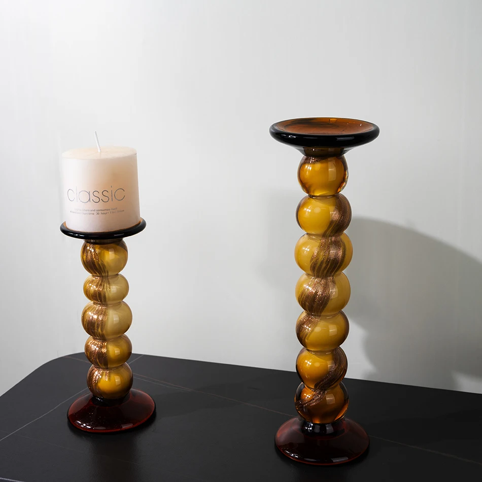

GuangTongChen Home Table Decor Yellow Creativity Handmade Geometric Holder Candlestick Glaze Candle Holder