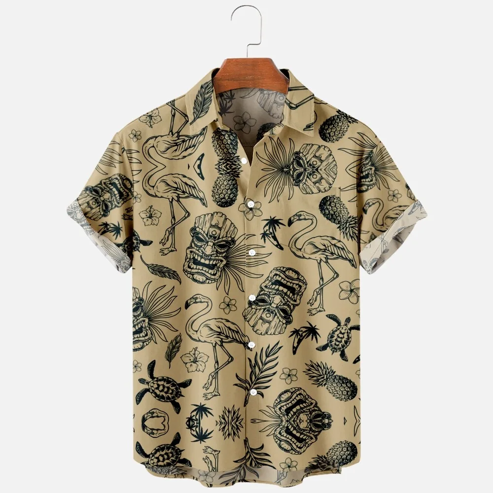 Camisetas de verano a la moda para hombre, camisas hawaianas con estampado 3d, camisas informales acogedoras con un botón, camisas de manga corta de gran tamaño para playa