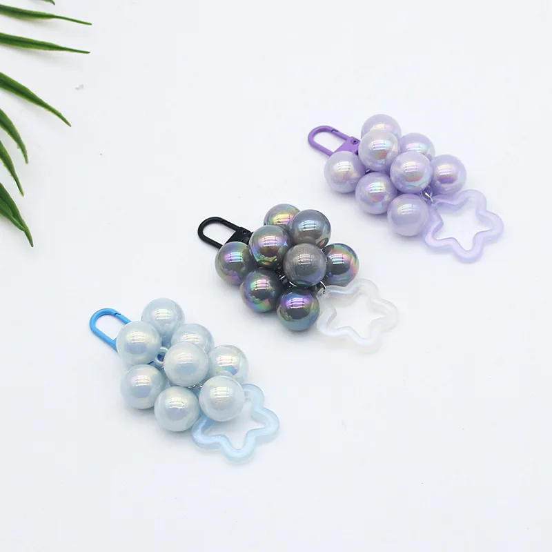 7Pcs Full Luminous Star & Grape Cluster Keychain Pendant Creative DIY Phone Hanging Charm Bag Beaded Jewelry Accessories