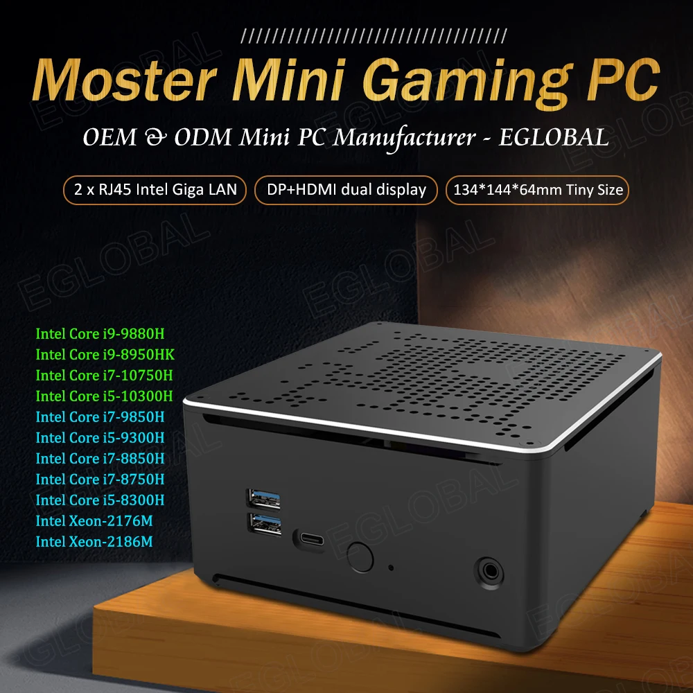 EGLOBAL-Gaming Mini PC, Computador Desktop, Intel Xeon E-2286M, 32G RAM, 2TB, NVMe SSD, HDMI 2.0, Tipo-C, DP, 2RJ45, LAN