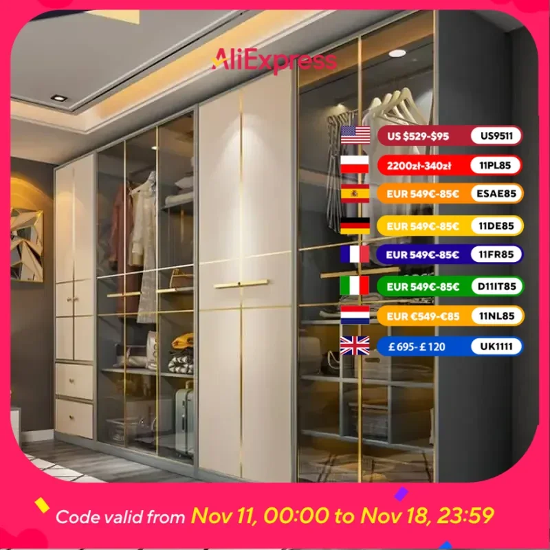 

Nordic Wardrobes Glass Doors Orgnizer Modular Organizer Storage Wardrobe Bedroom Adult Stylish Armadio Guardaroba Furniture