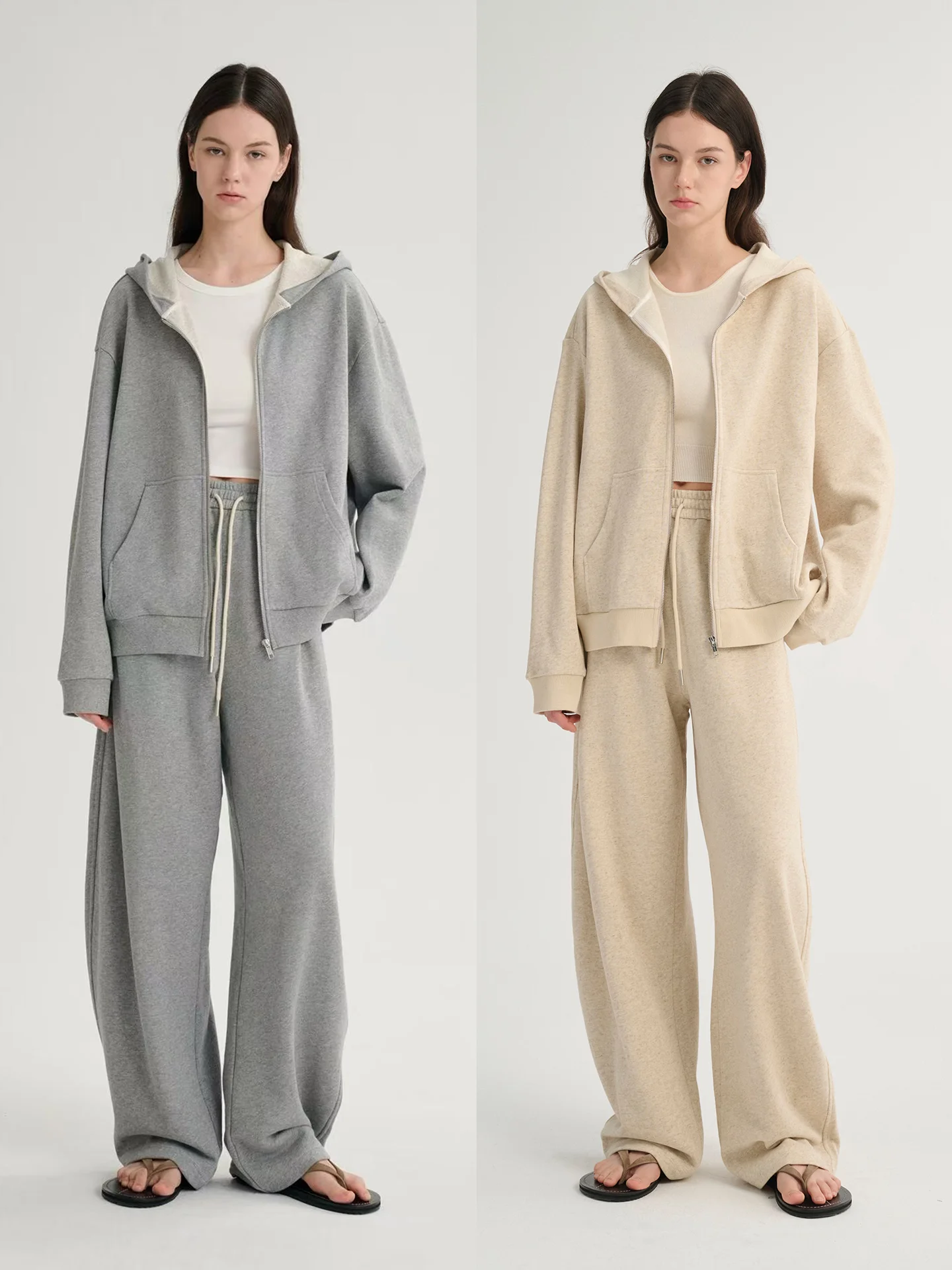 

Комплект из двух предметов: льняное худи Maison Cecile и свободные брюки с завязками на талии для женщин, осень-весна, на молнии, повседневный стиль