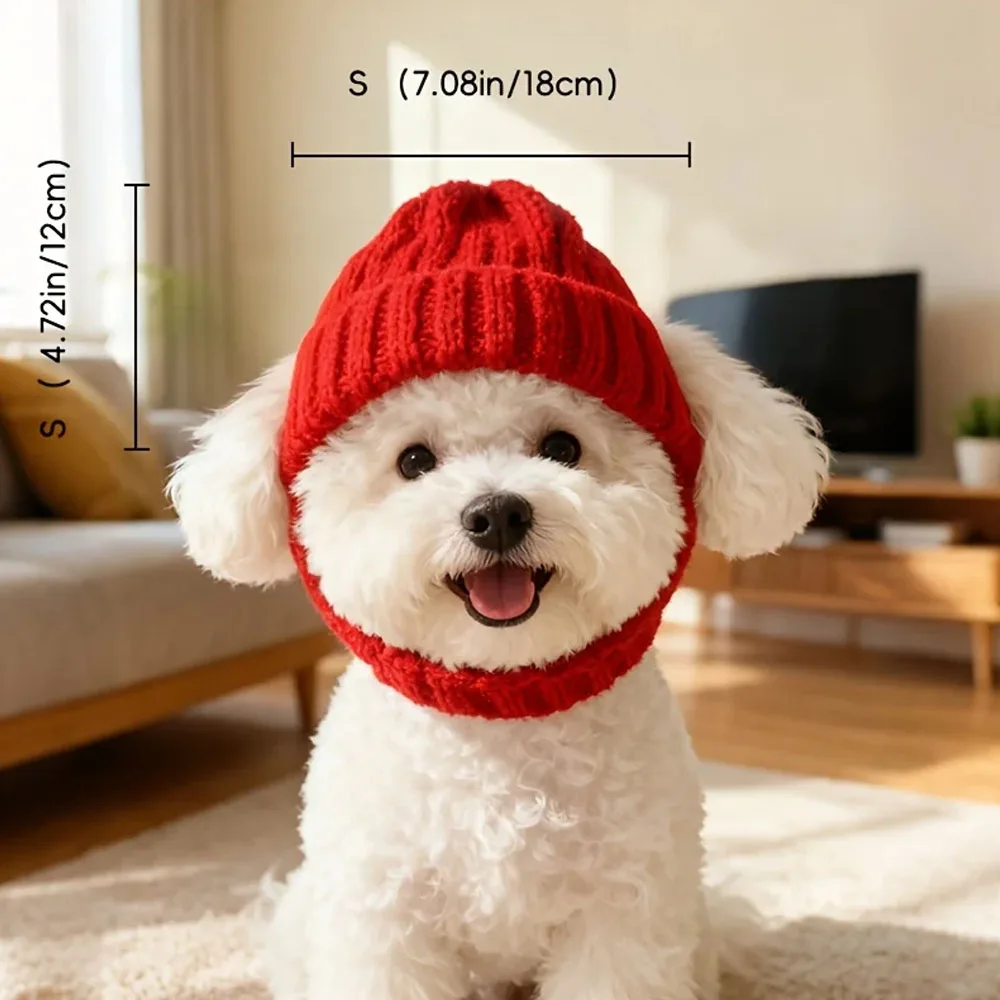 

Maltese Dog Beanie Hat, Cozy Soft Knit with Ear Flaps, Cute Playful Dog Design, for Small Dogs, Red & Winter, Indoor/Outdoor Use