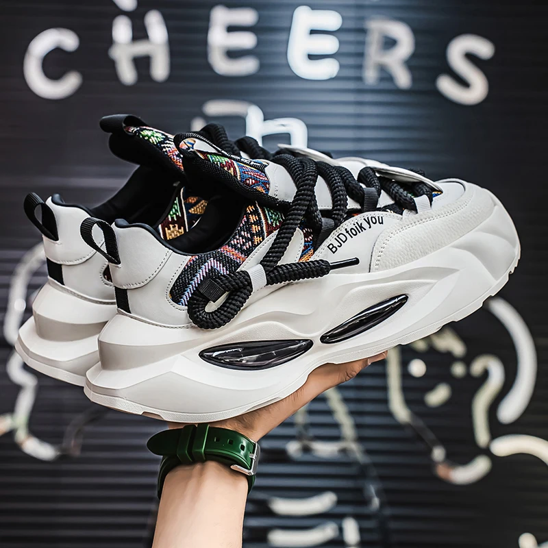 

LiveDay Men's Luxury Chunky Sneakers Designer Fashion Casual Outdoor Shoes Platform Leather Walking Height Increasing Shoes