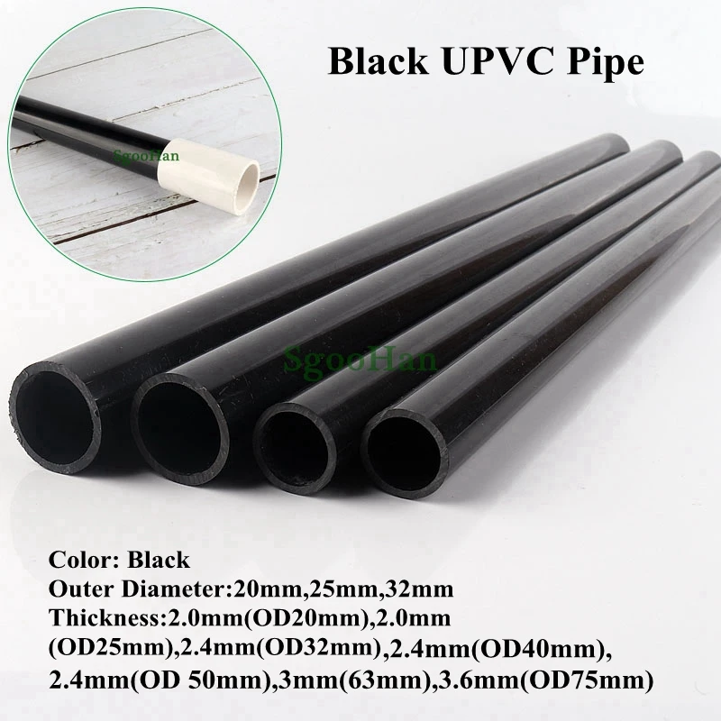 20~75mm Black UPVC Pipe Aquarium Tank Tube Hydroponic Planting Frame Watering Fittings 0.5M Long Garden Irrigation Water Tube