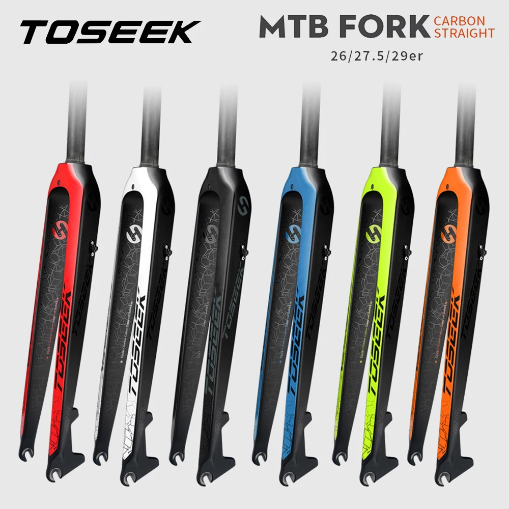 Toseek-horquilla de carbono 26er 27,5er 29er, horquilla de tubo recto para bicicleta de montaña, horquilla de carbono ultraligera de 9x100MM, horquillas rígidas para bicicleta