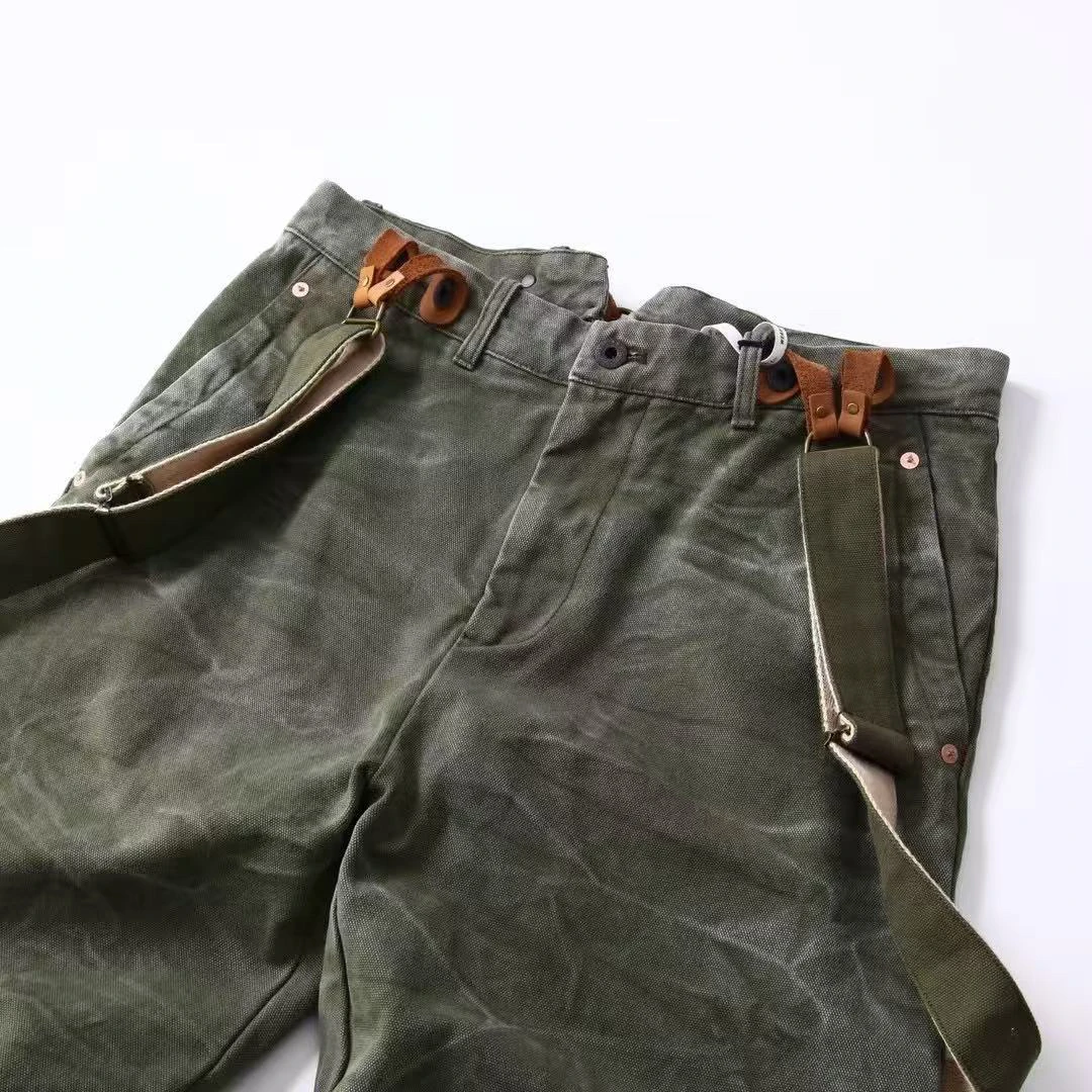 World War II Heavyweight 100% Cotton Washed Canvas Overalls - Durable Loose Straight Men's Lumberjack Casual Workwear Pants
