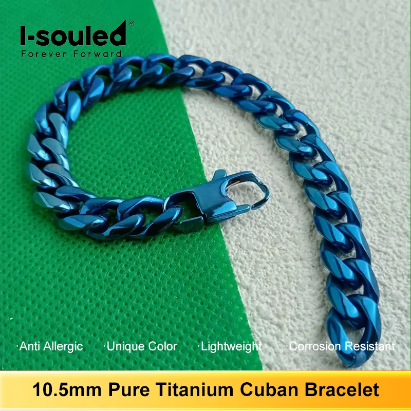 10.5mm Pure Titanium Polished Six-Sided Bracelet Blue Anti-Allergic Unisex Fashion Accessory
