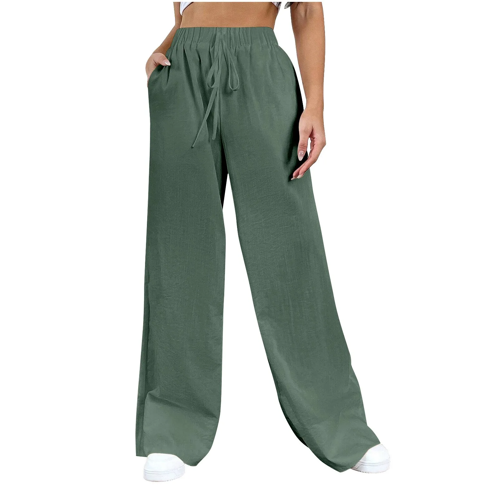 Wide Leg Pants For Women’s Sweatpants Drawstring Straight Pants Bottom Versatile Solid Loose Casual Pants Travel Basic Trouser