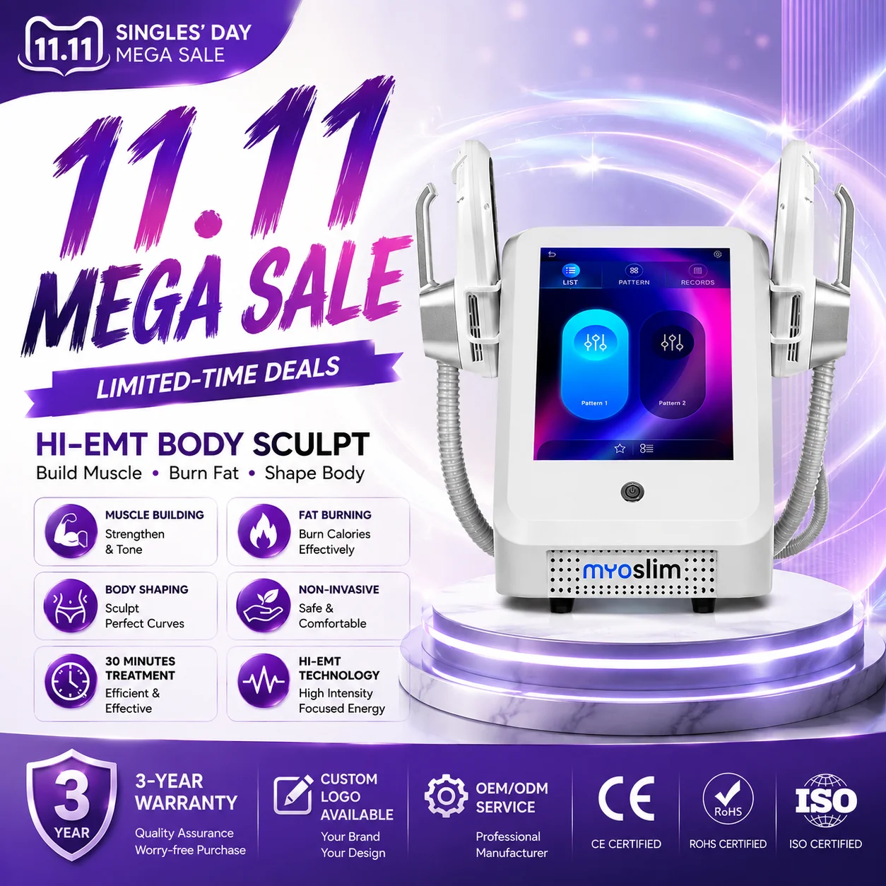 New Myoslim EMS RF Electromagnetic Body Slimming Muscle Stimulate Fat Removal Body Slimming Build Muscle Machine