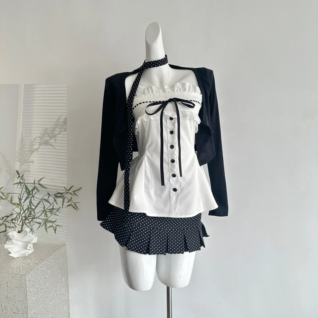 Spring Japanese Sweet Elegant 3 Piece Sets Women Design Cardigan+ Retro Blouse+ Pleated Skirt Female Chic Korean Popular Clothes image 2