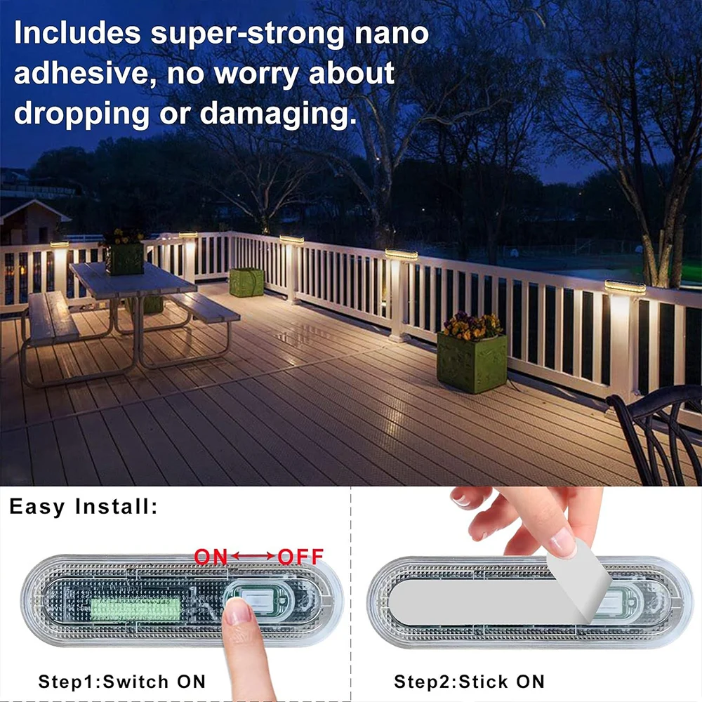 Solar LED Outdoor Deck Lights IP68 Waterproof Garden Step Lighting Auto On/Off Stairs Patio Pathway Yard Fence Wall Lamp