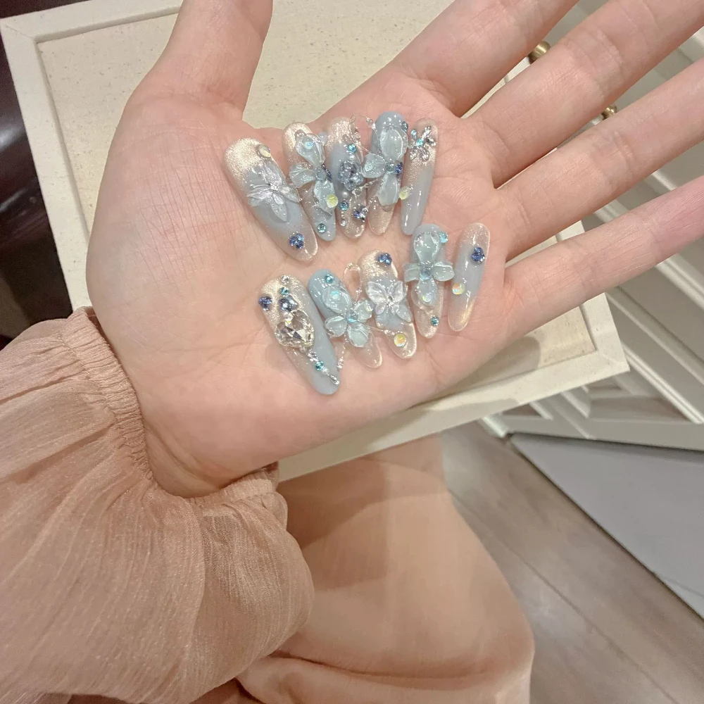 10個入り サマーキャットアイ ハンドメイド つけ爪 デザイ - Nail Art Fake のレビューと価格